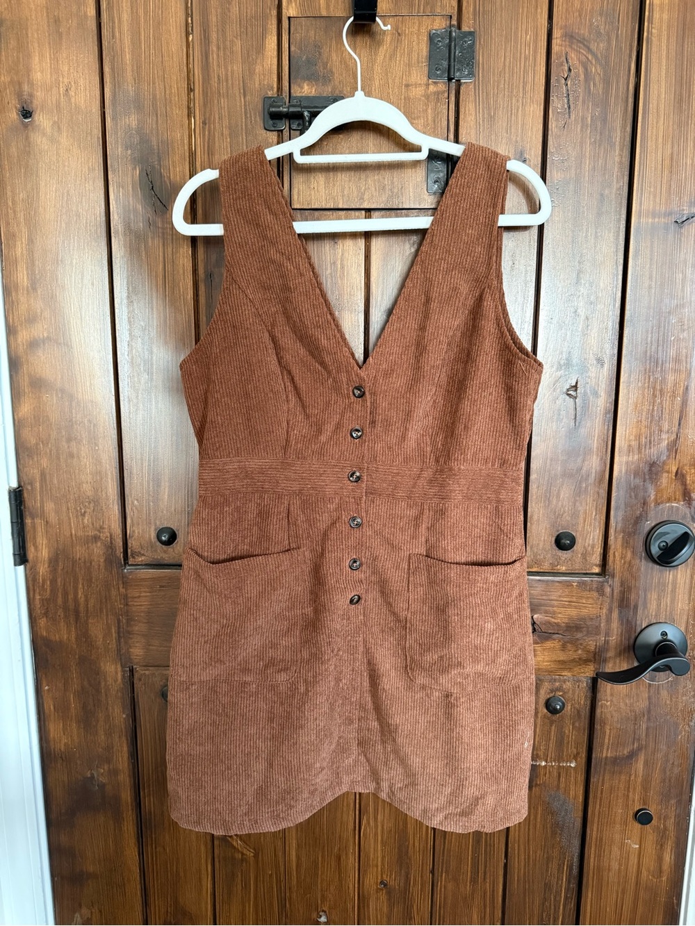 Rust Brown Corduroy Button-Front Women's Dress - Picture 2 of 6